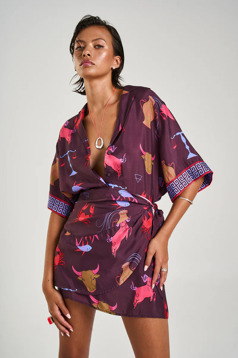 Button Up Short Sleeve Shirt - Zodiac