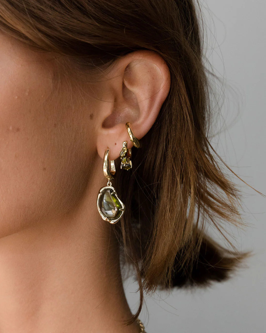 Bean Charm Earrings - 18k Gold + CZ Peridot