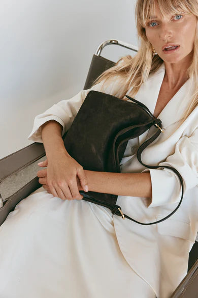 Eden Dark Chocolate Suede Shoulder Bag