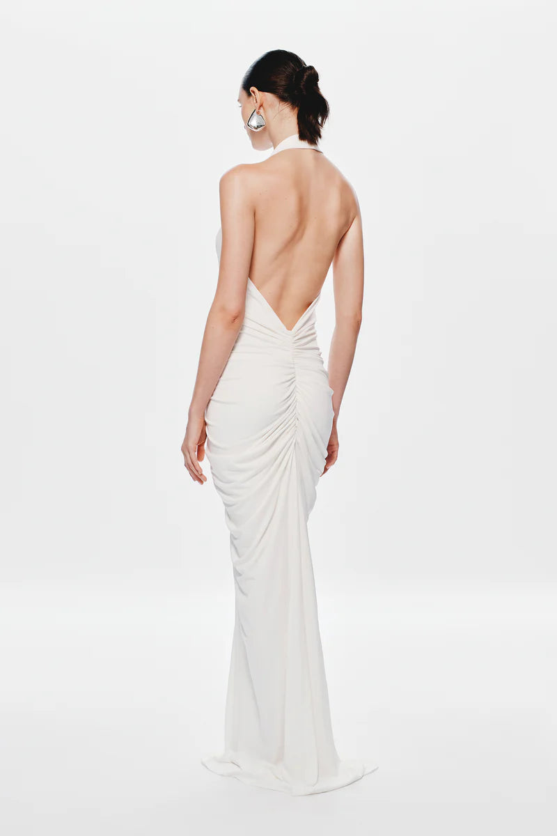 The Venus Gathered Cupro Dress - Ivory