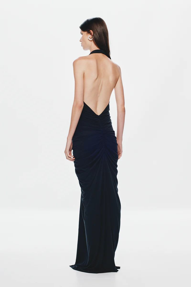 The Venus Gathered Cupro Dress - Black