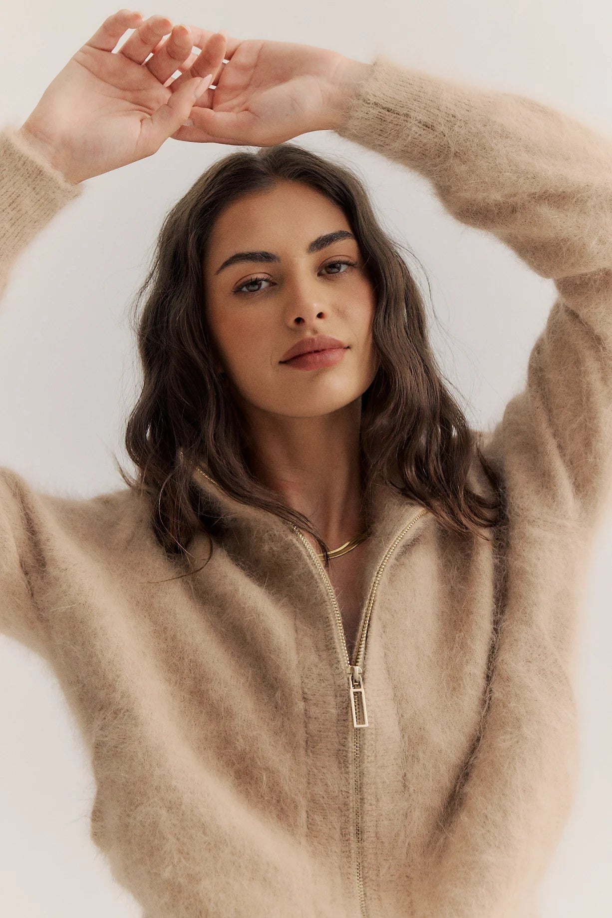 Felix Zip Up Cashmere Bomber - Latte