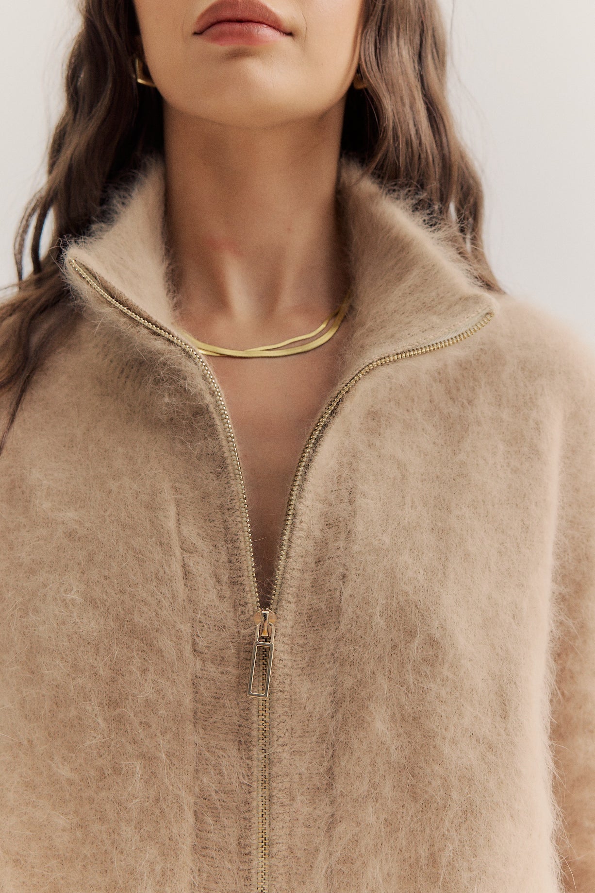 Felix Zip Up Cashmere Bomber - Latte