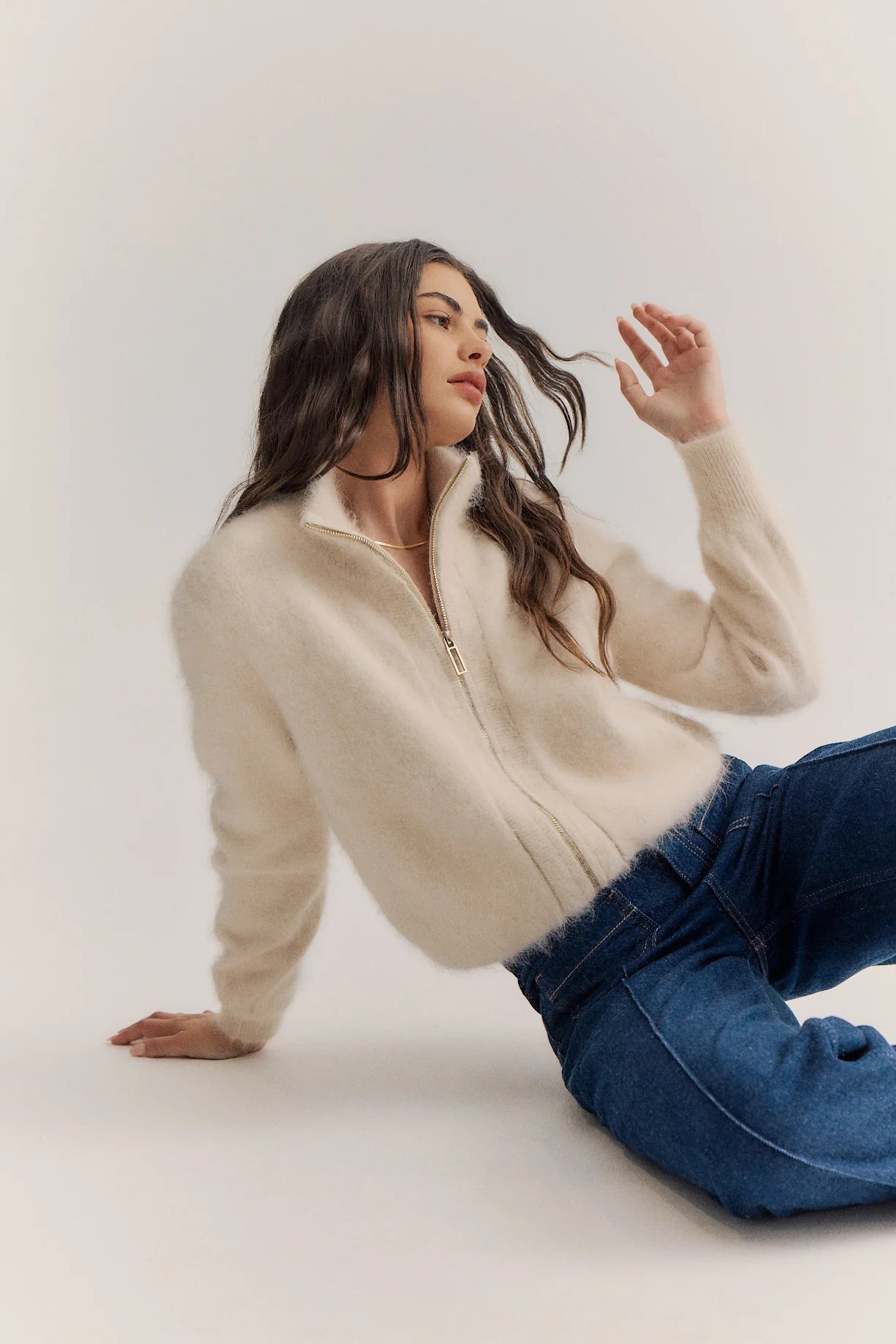 Felix Zip Up Cashmere Bomber - Oatmeal