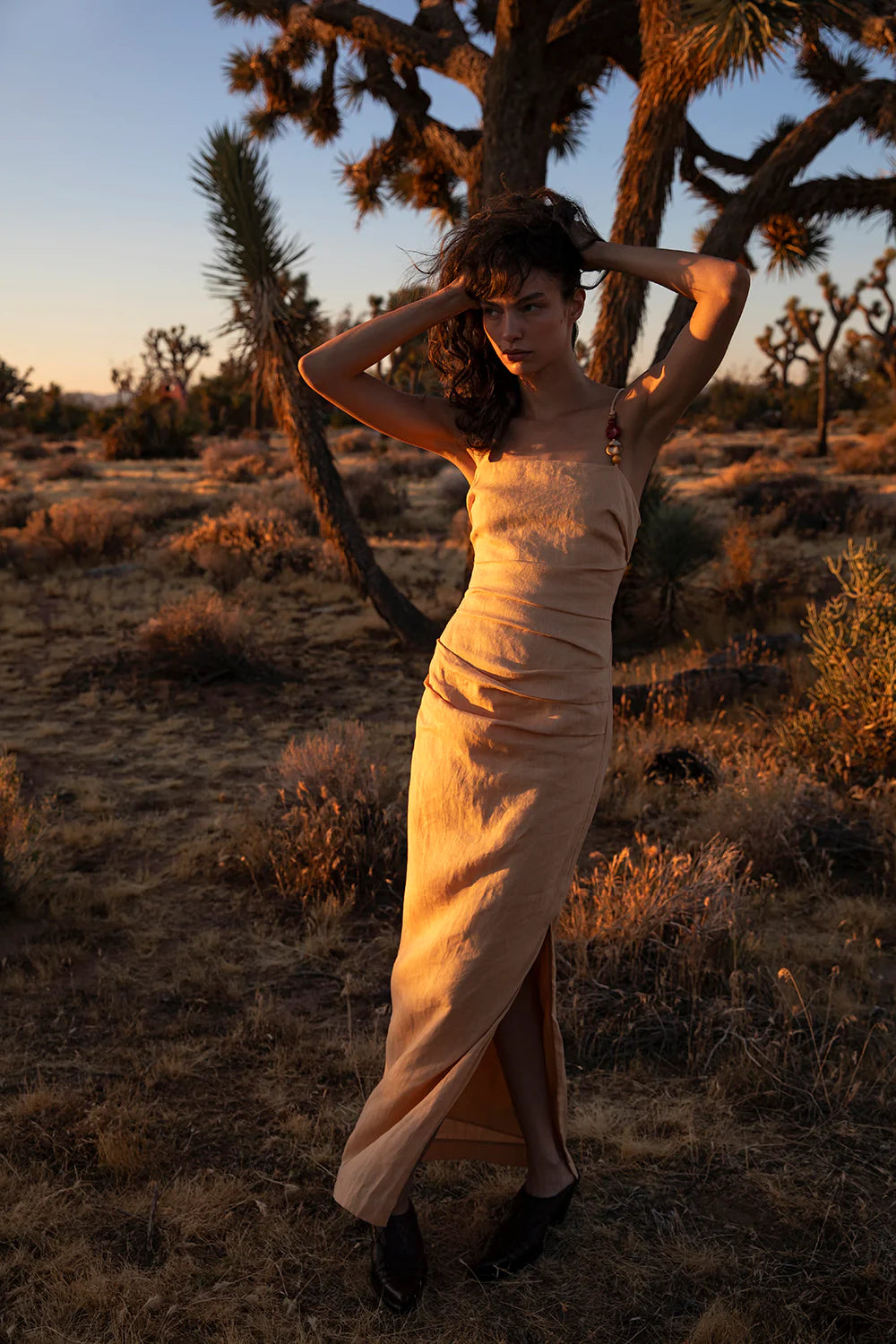 Antonia Beaded Midi Dress - Light Tan