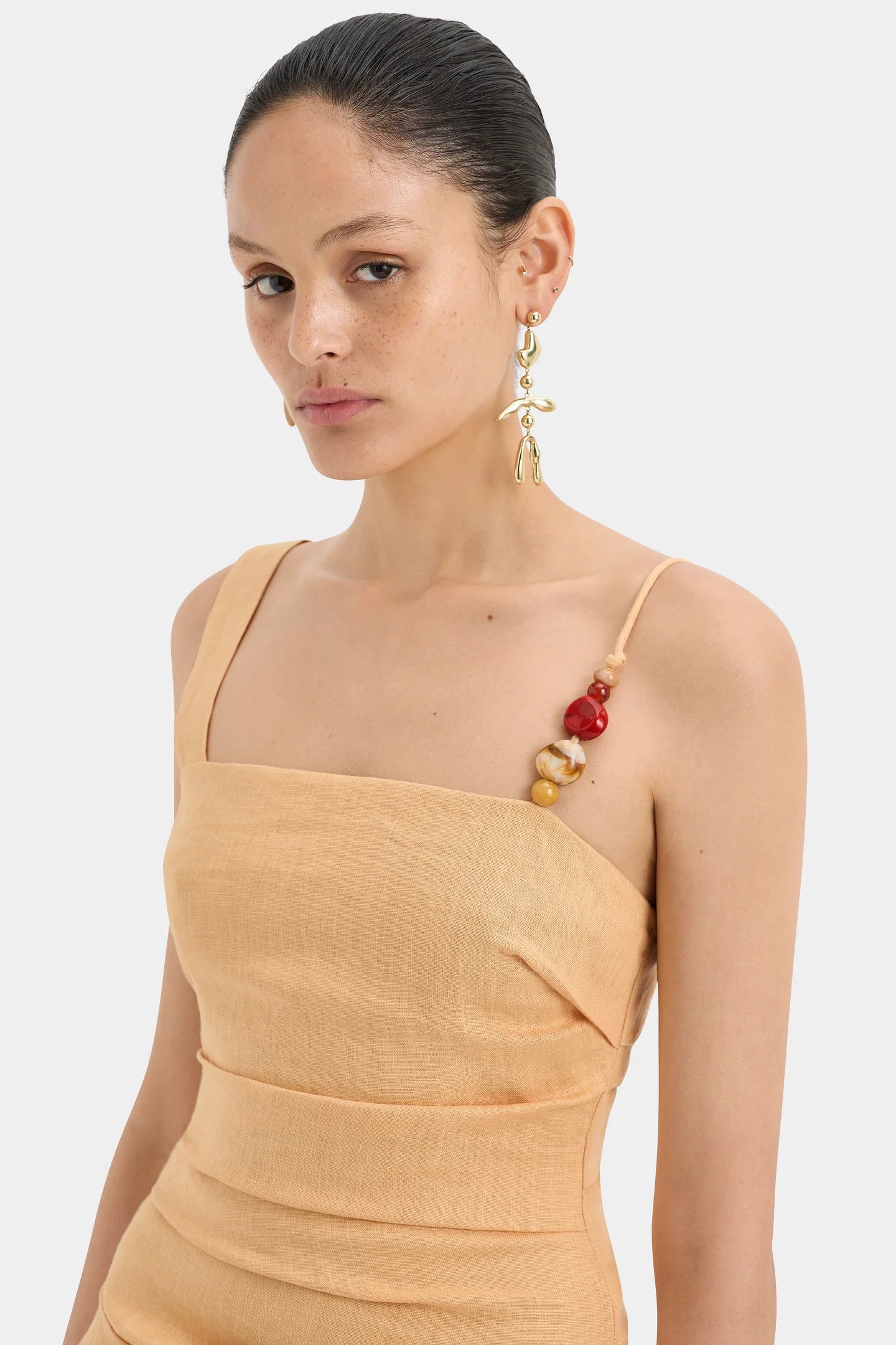 Antonia Beaded Midi Dress - Light Tan