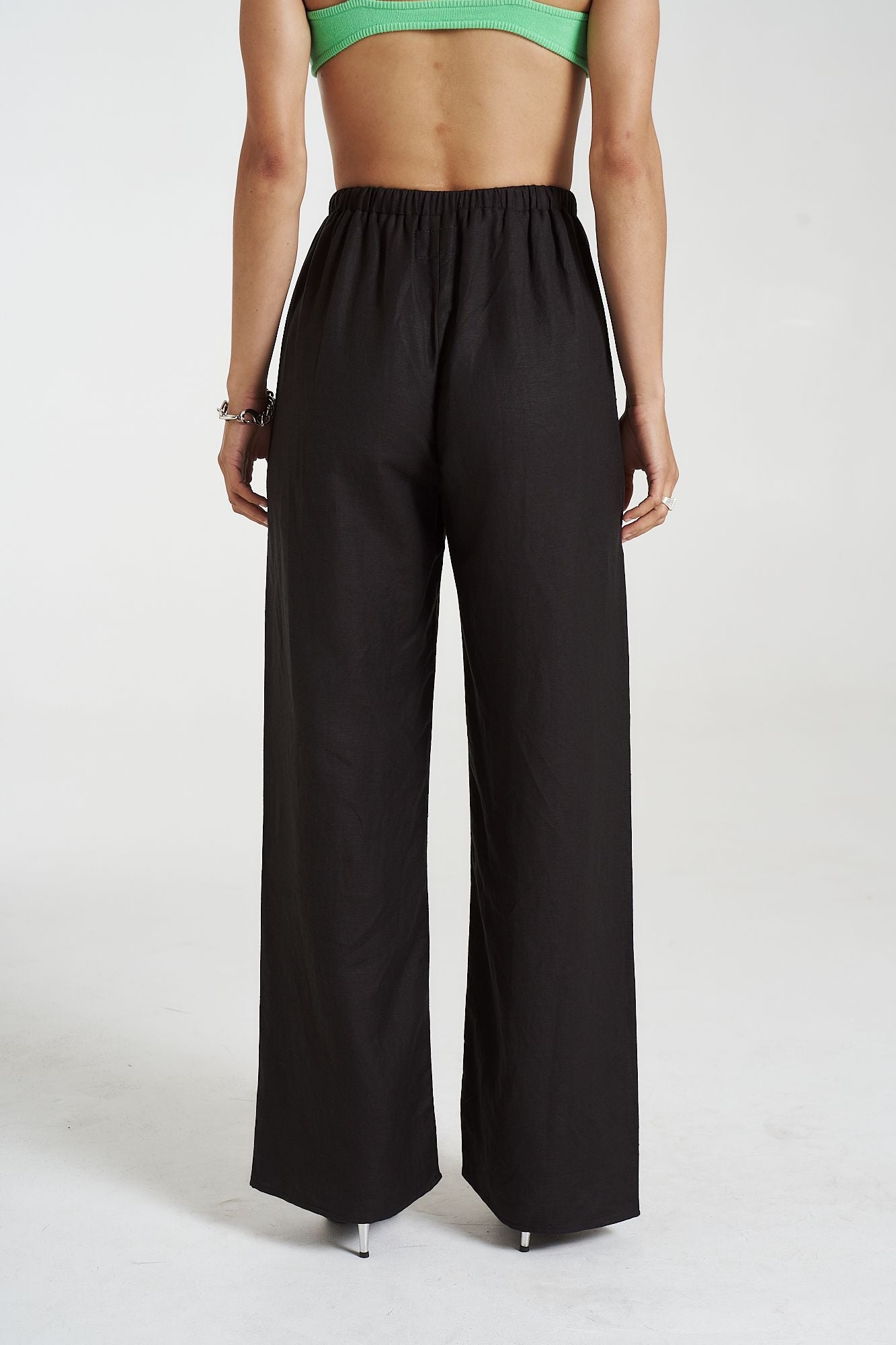 Elastic Waist Pants - Black