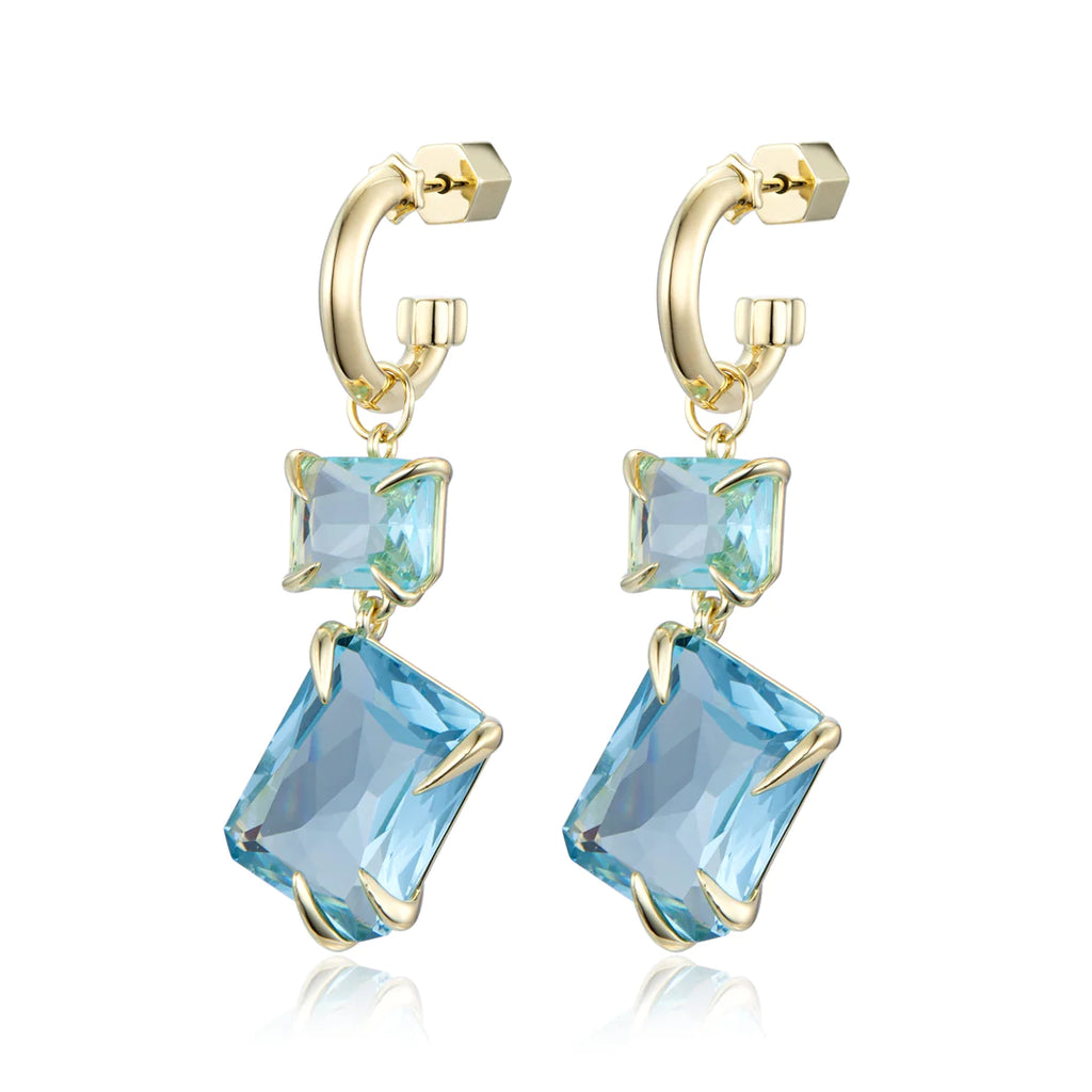 Claw Double Drop Earrings - Aquamarine