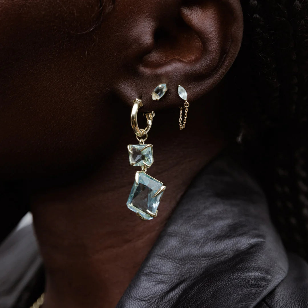Claw Double Drop Earrings - Aquamarine