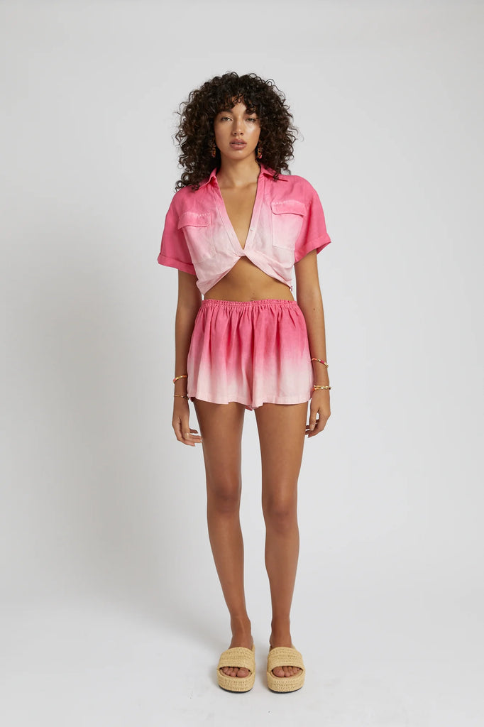 Cropped Linen Twist Shirt - Pink Fade