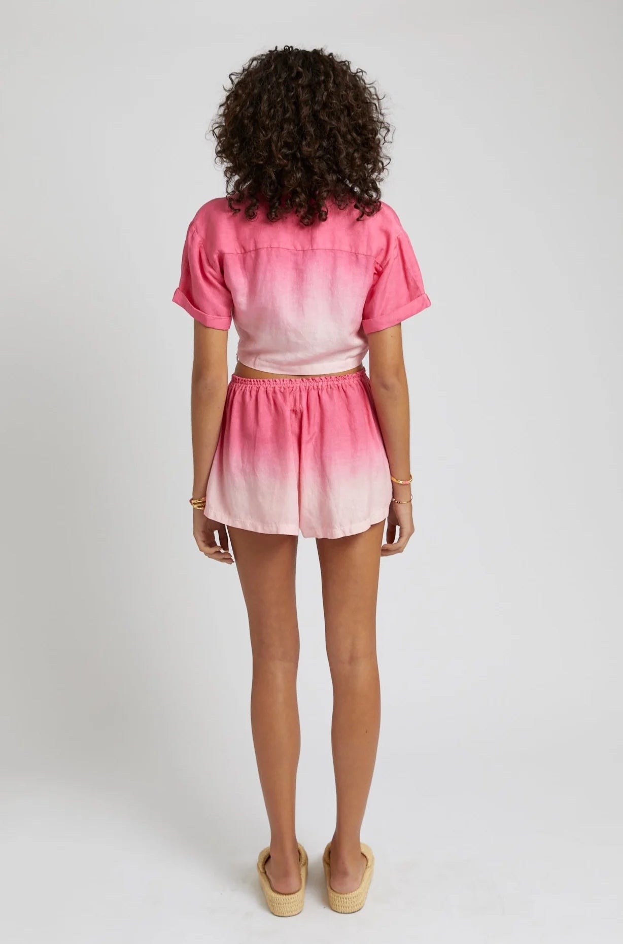 Cropped Linen Twist Shirt - Pink Fade