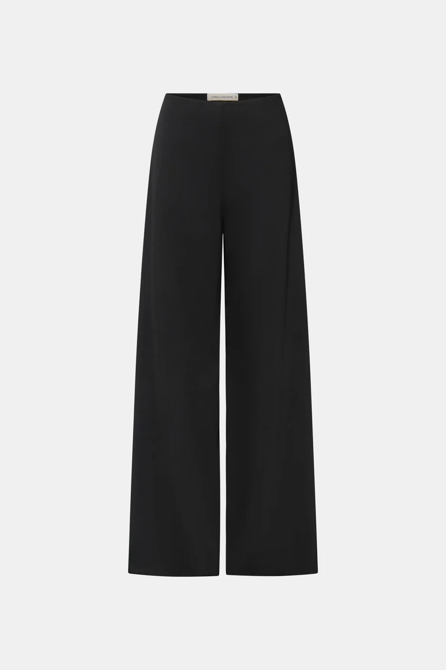 Black wide-leg pants on a white background