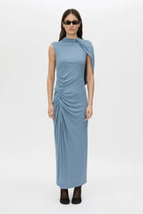 Paloma Draped Sleeve Dress - Dusty Blue