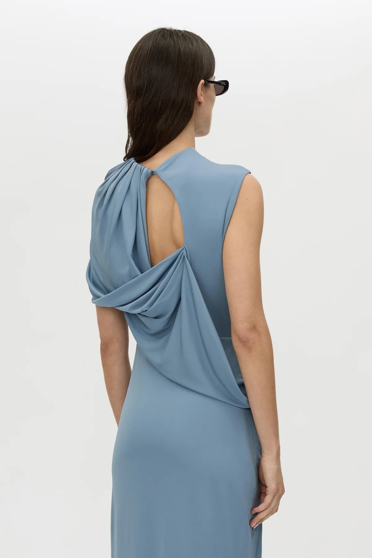 Paloma Draped Sleeve Dress - Dusty Blue