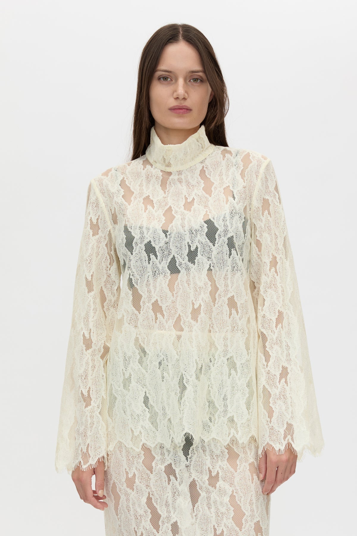 Zemira Long Sleeve Lace Top - Cream