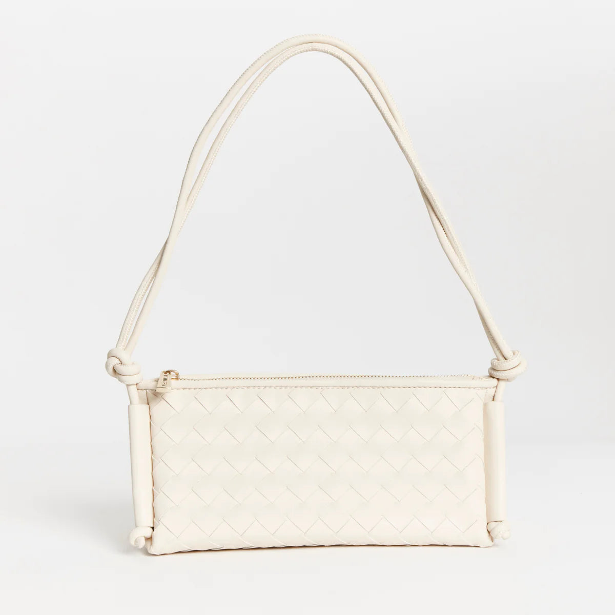 Daniella Triangular Woven Shoulder Bag - White