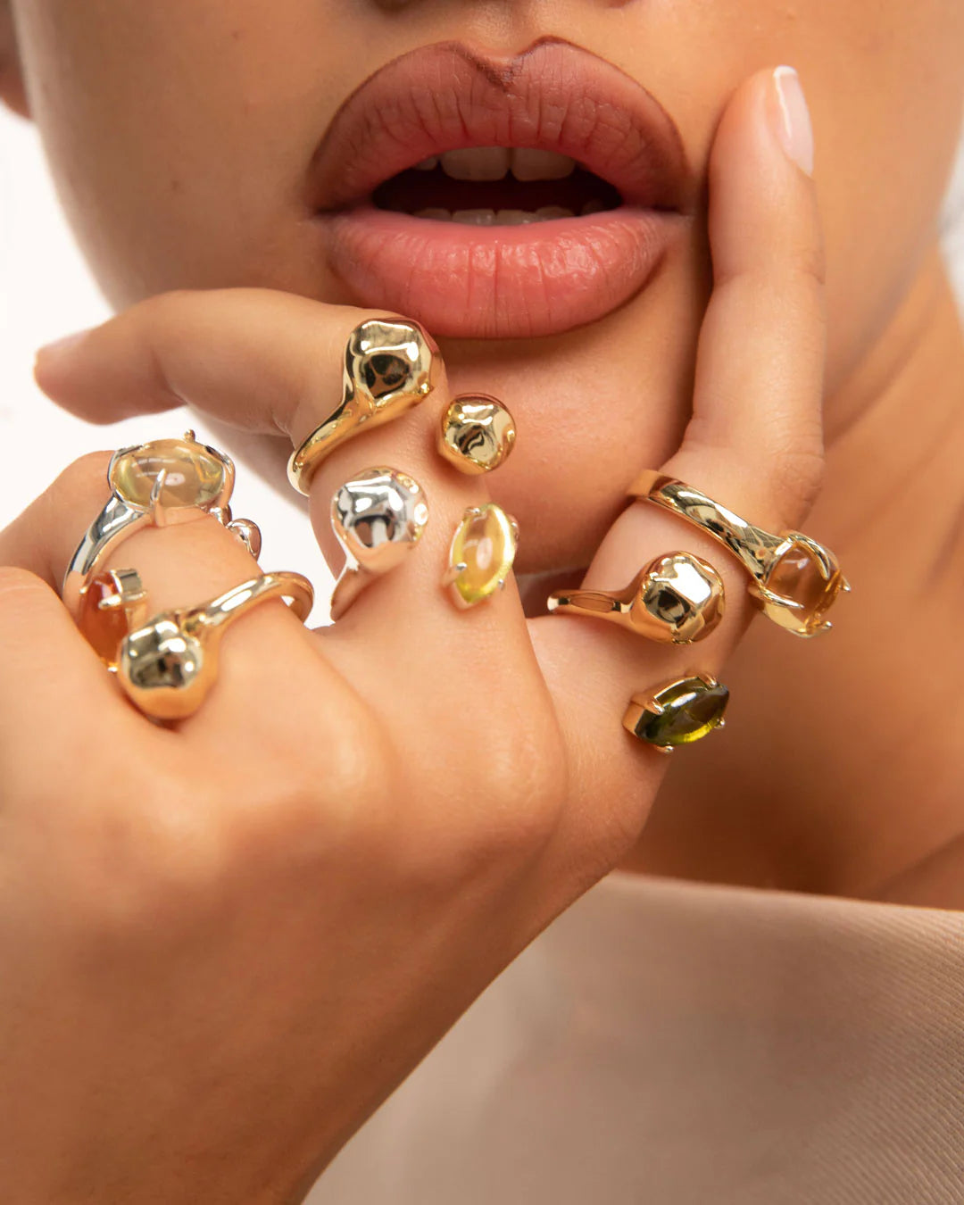 Eccentric Hammered Gemstone Ring