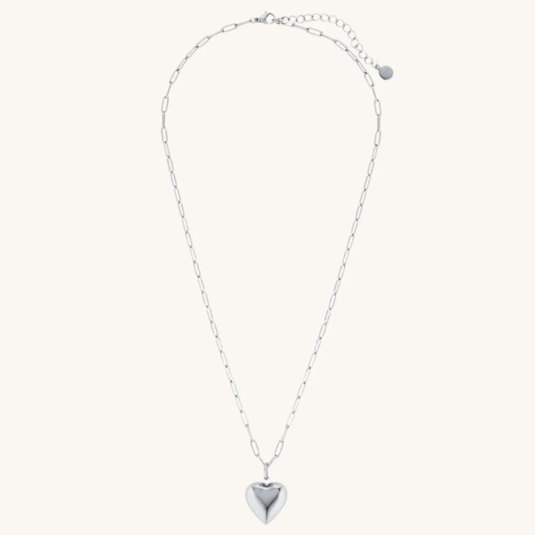 Ella Puffy Heart Necklace - Silver
