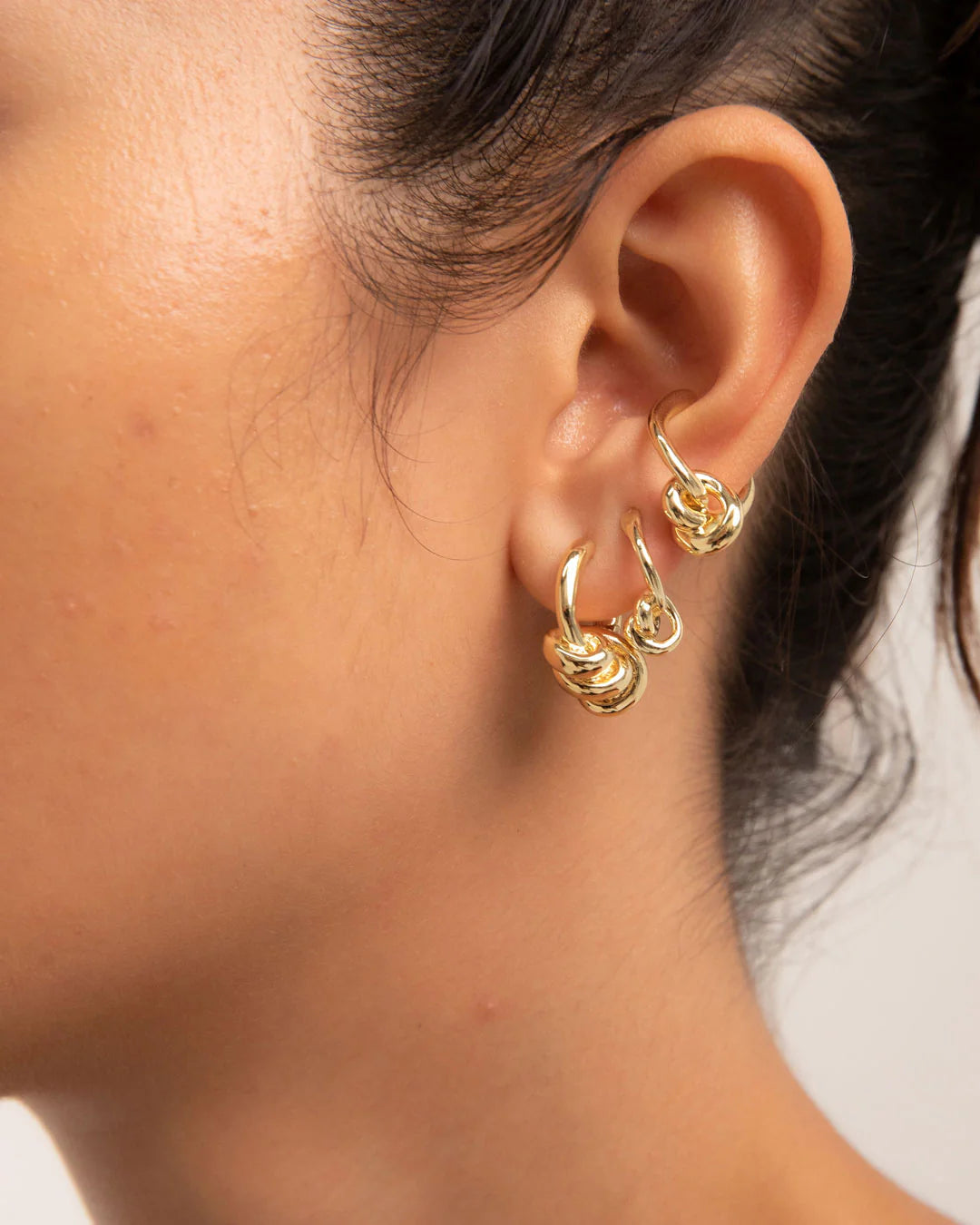 Double Knot Hoops - Brass + Sterling Silver