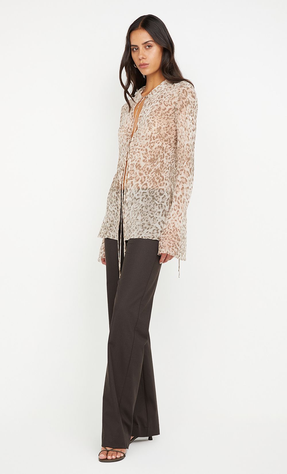 Feline Tie Blouse - Faded Leopard