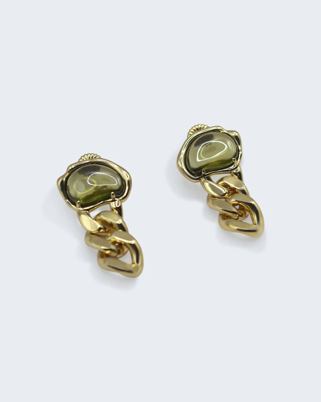 Bean Statement Chain Earrings - Peridot