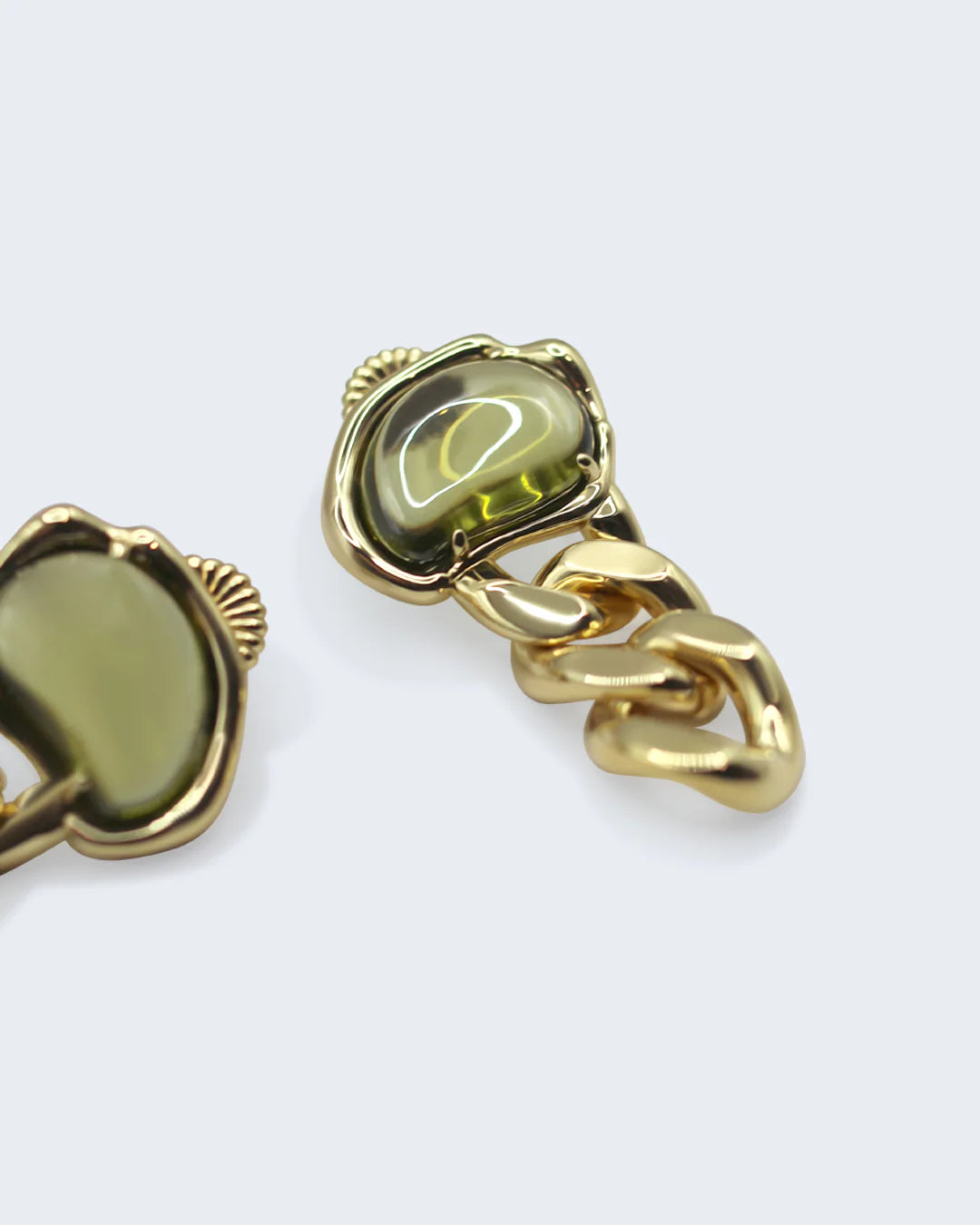 Bean Statement Chain Earrings - Peridot