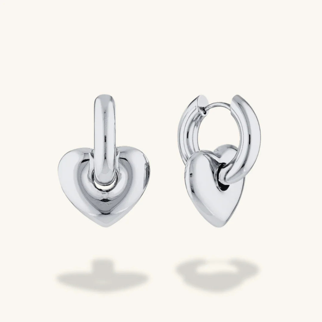 Lisa Puffy Heart Earrings - Silver