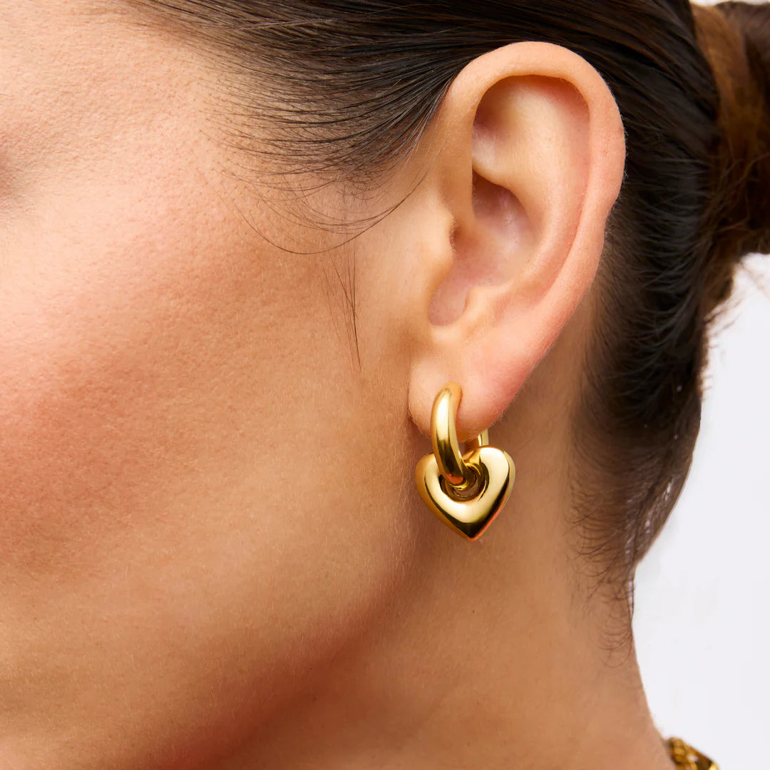 Lisa Puffy Heart Earrings - Gold