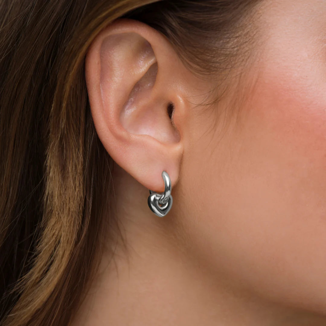Lisa Puffy Heart Mini Earrings - Silver