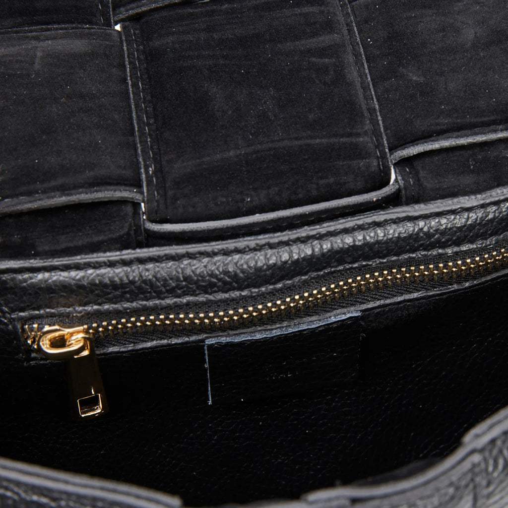 Margot Leather Woven Bag - Black