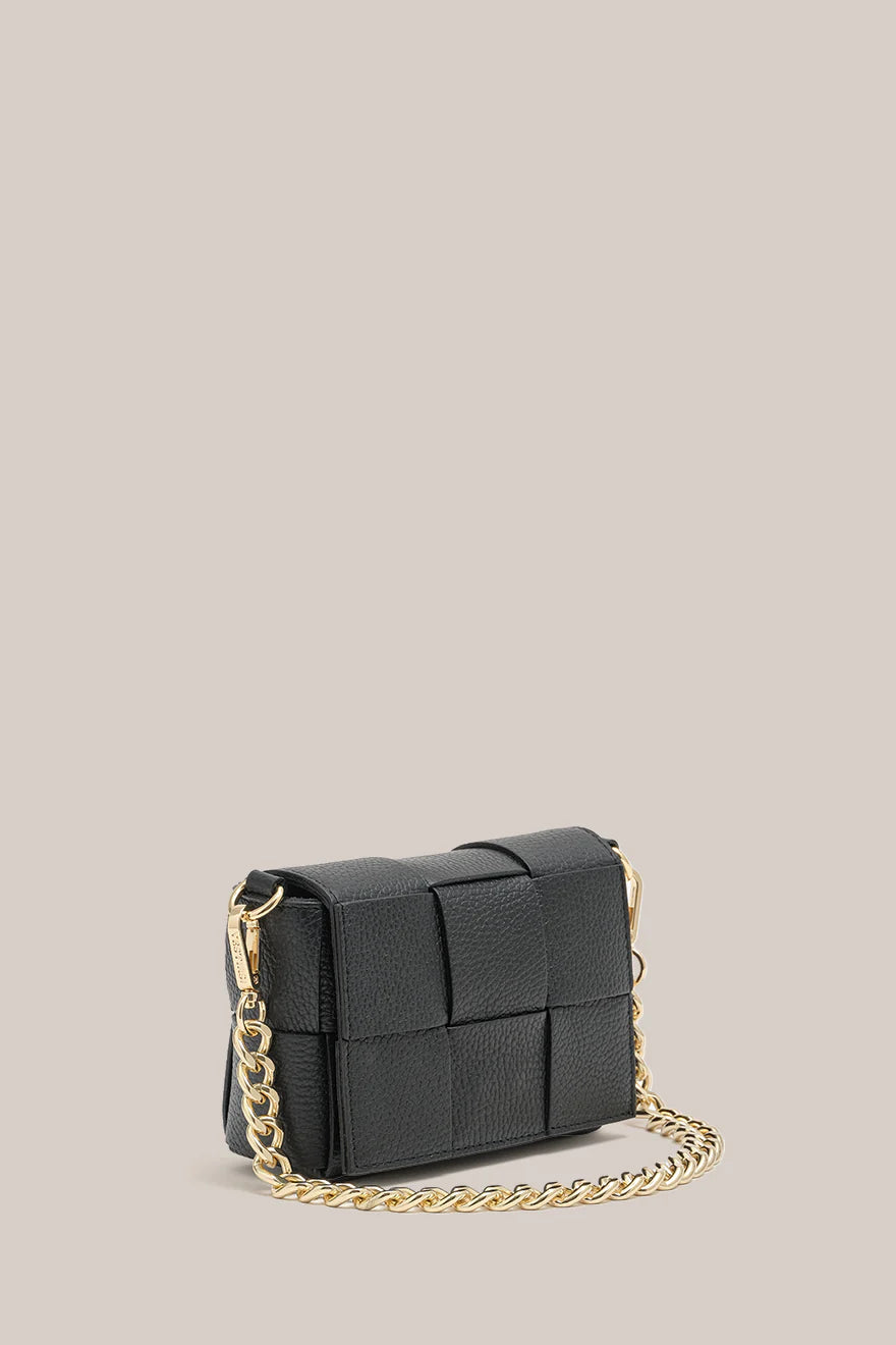 Margot Mini Black Leather Woven Bag