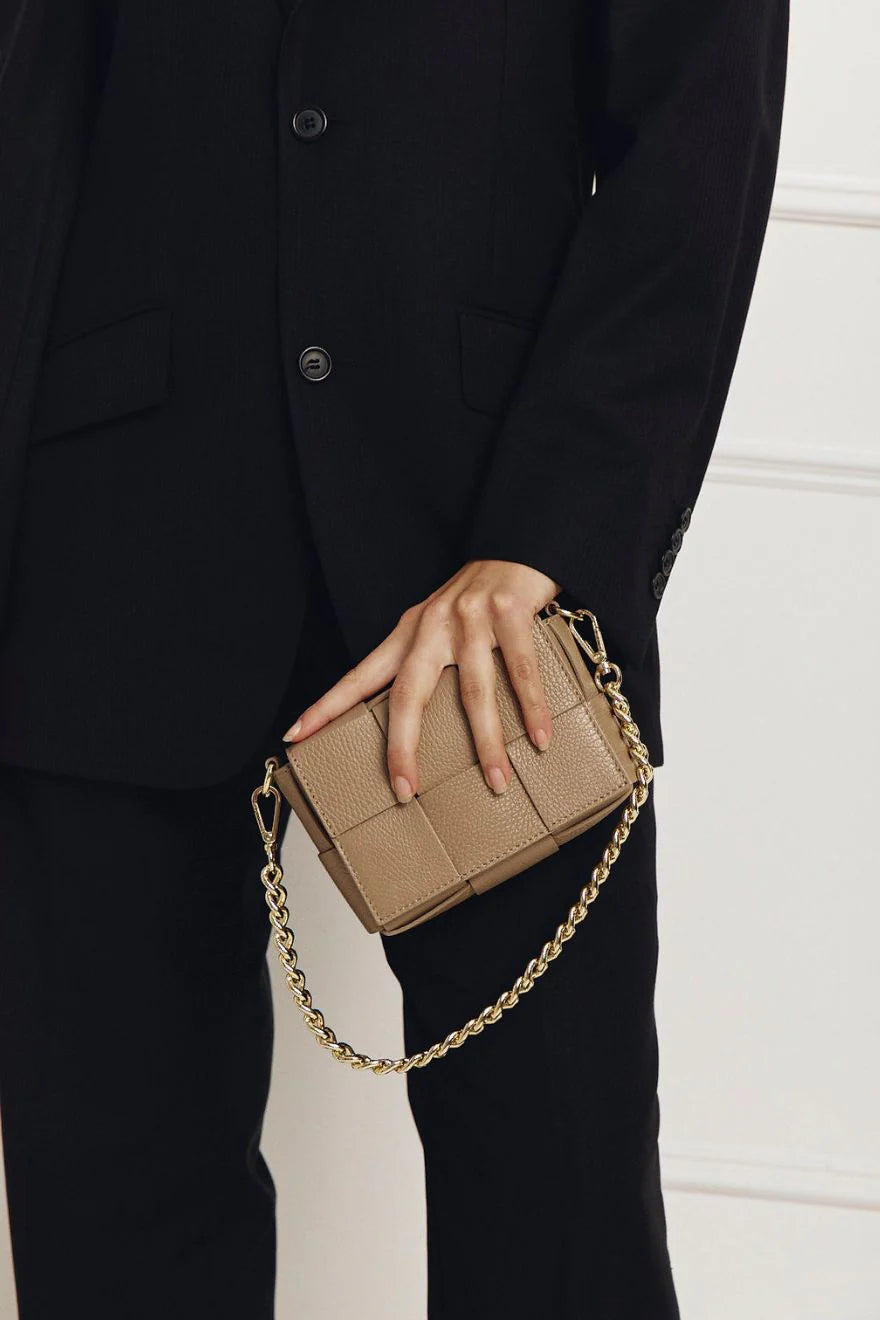 Margot Mini Mushroom Leather Woven Bag