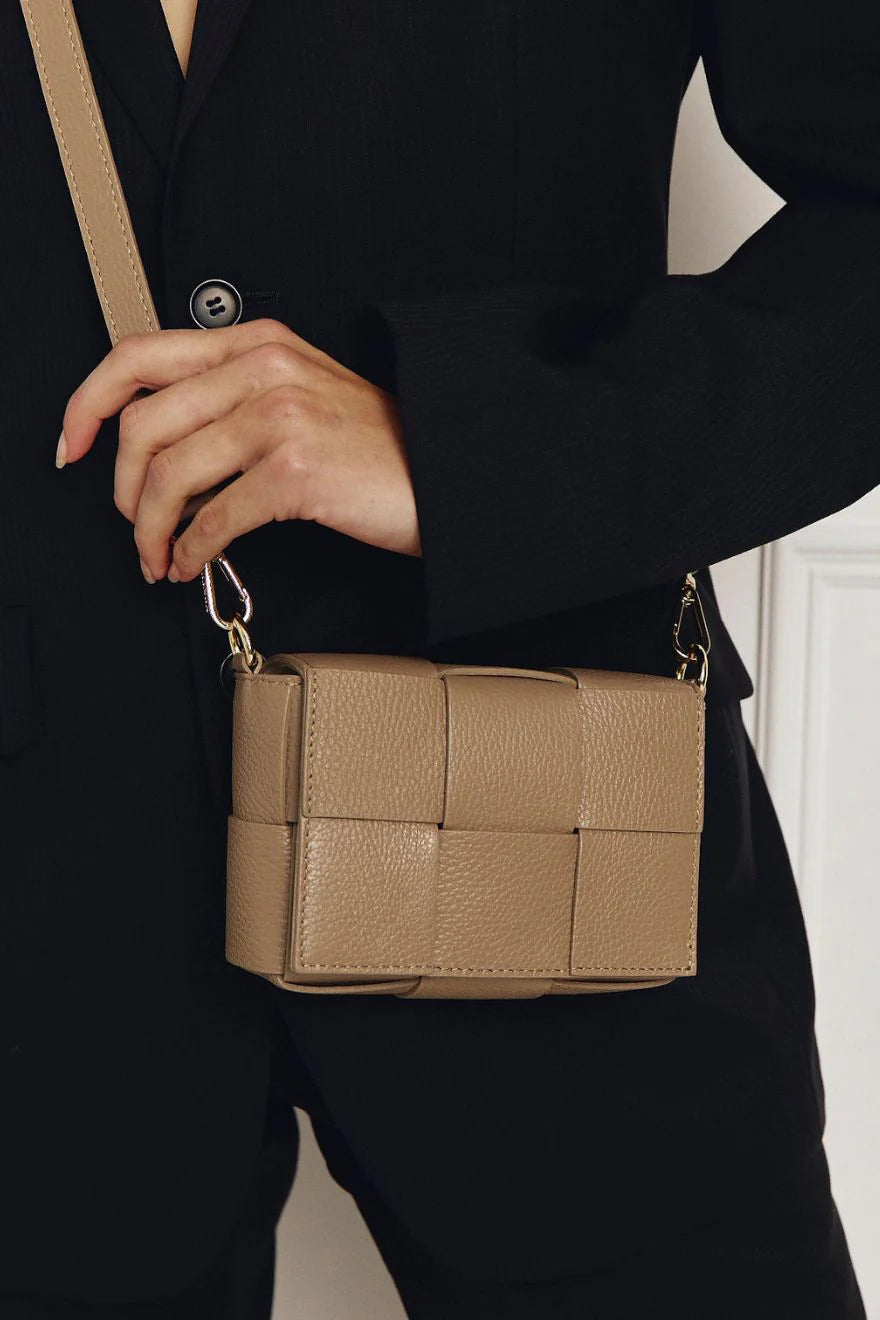 Margot Mini Mushroom Leather Woven Bag