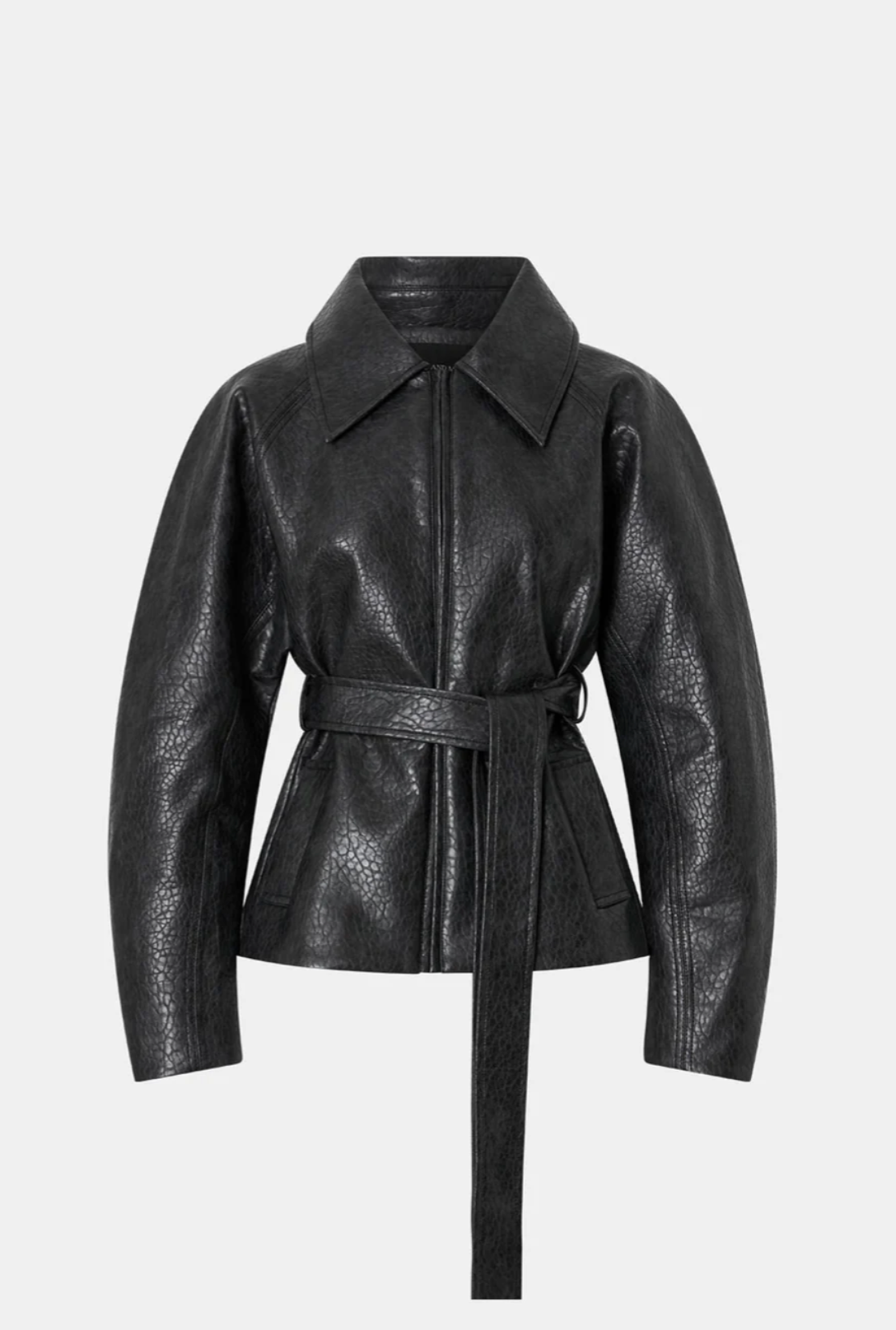 Black jacket with white accents on a white background