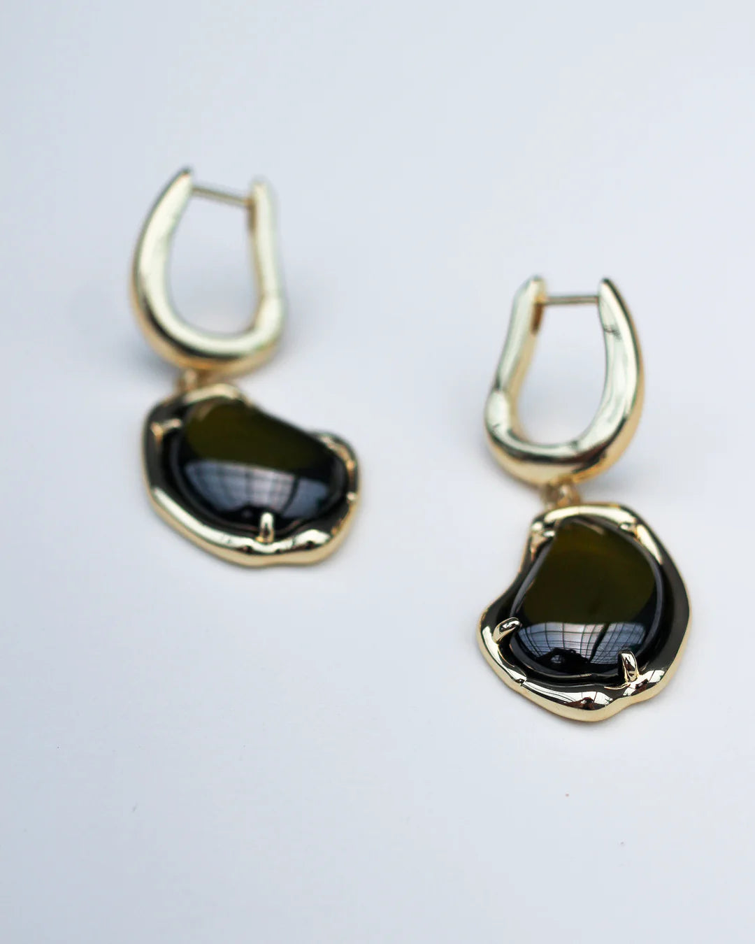 Bean Charm Earrings - 18k Gold + CZ Peridot
