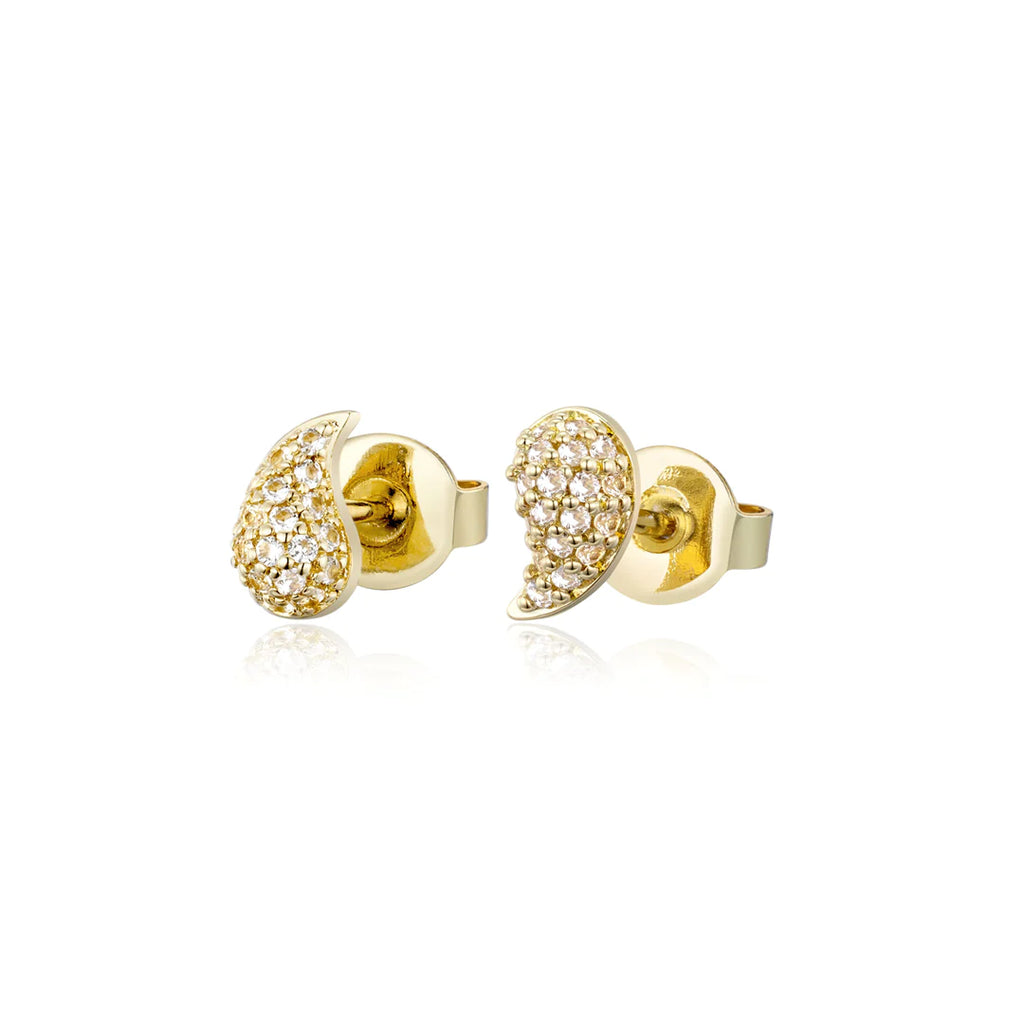 Pave Teardrop Stud Earrings - Brass + 18K Gold Plating