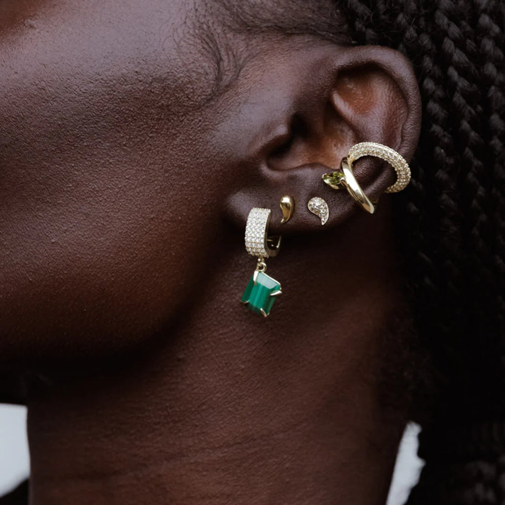Pave Teardrop Stud Earrings - Brass + 18K Gold Plating