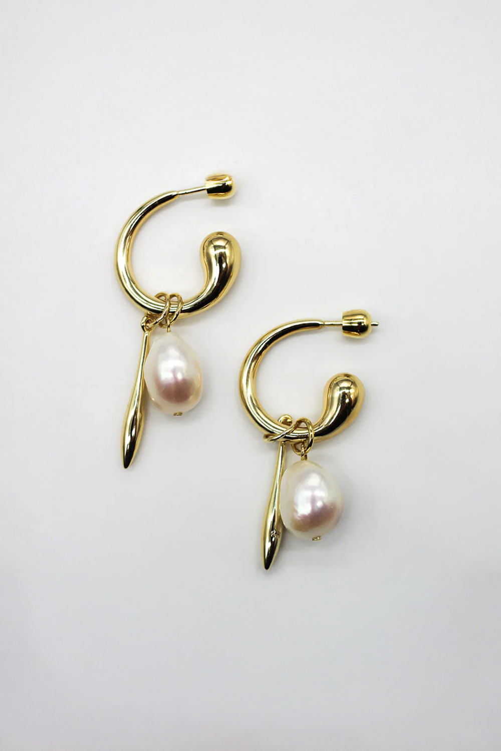 Swirl Statement Charm Earrings - 18k Gold + Freshwater Pearl
