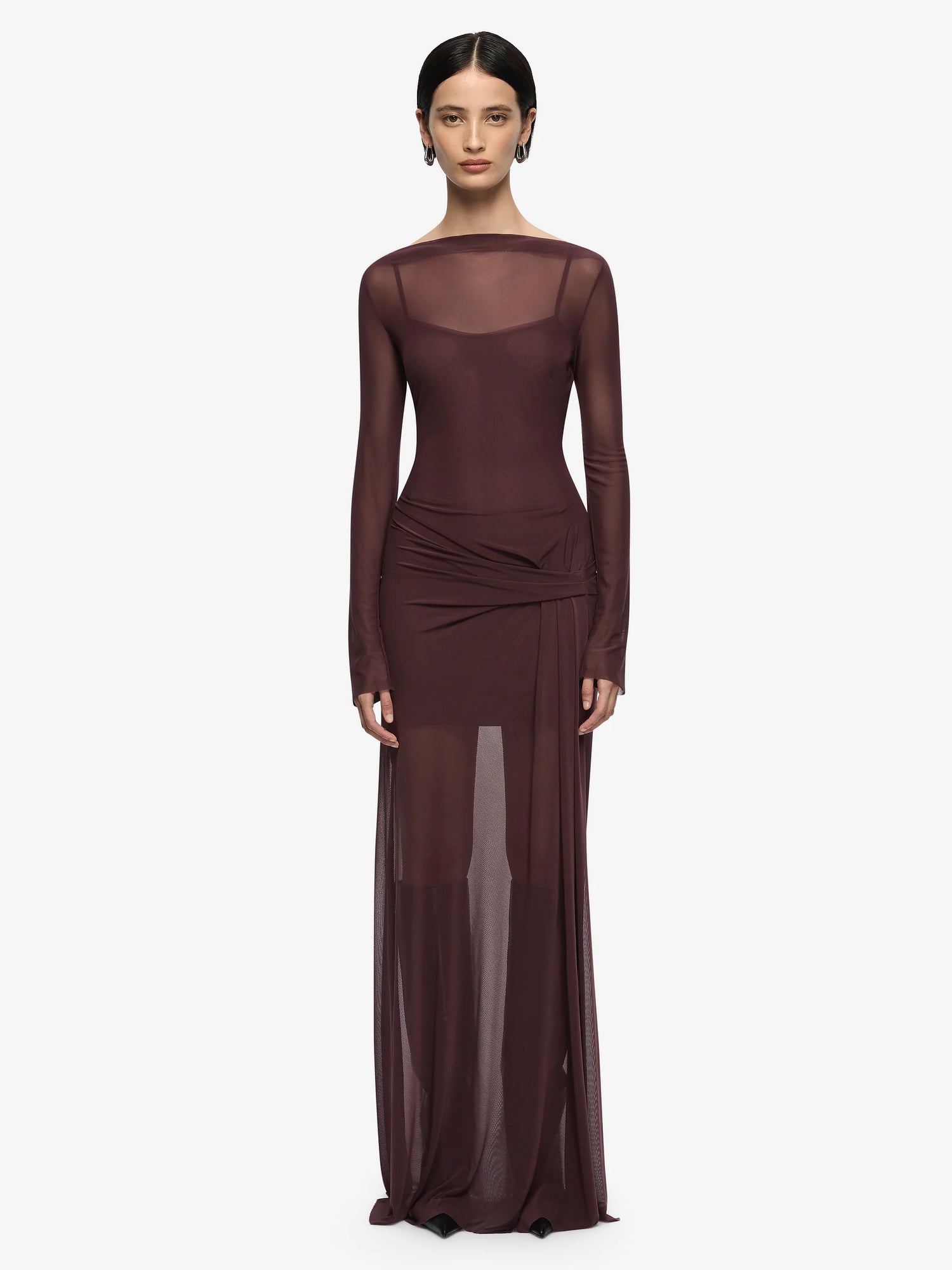 Marabou L/S Maxi Dress - Aubergine