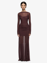 Marabou L/S Maxi Dress - Aubergine