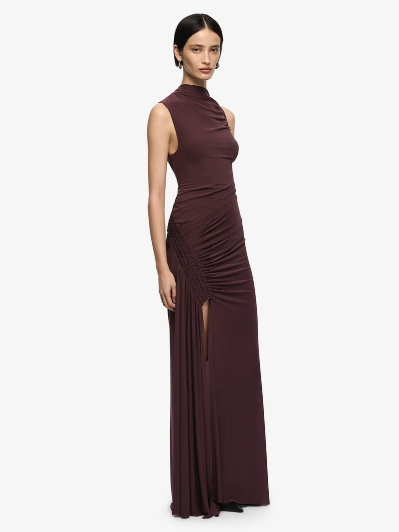 Marabou Maxi Dress - Aubergine