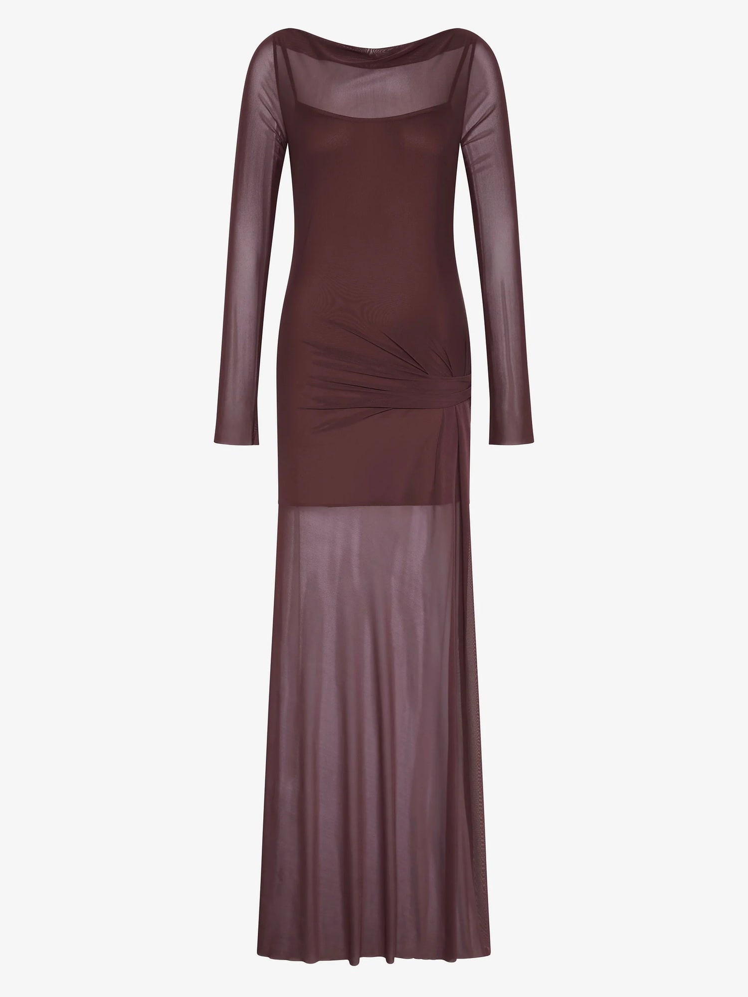 Marabou L/S Maxi Dress - Aubergine