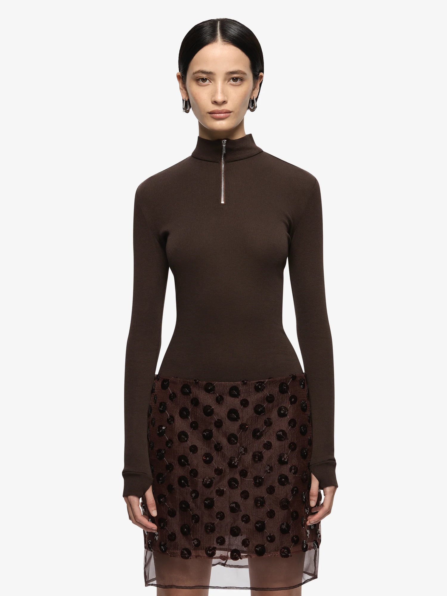brown dress women long sleeve Maxina Crossover Dress in Dark Chocolate main image 1