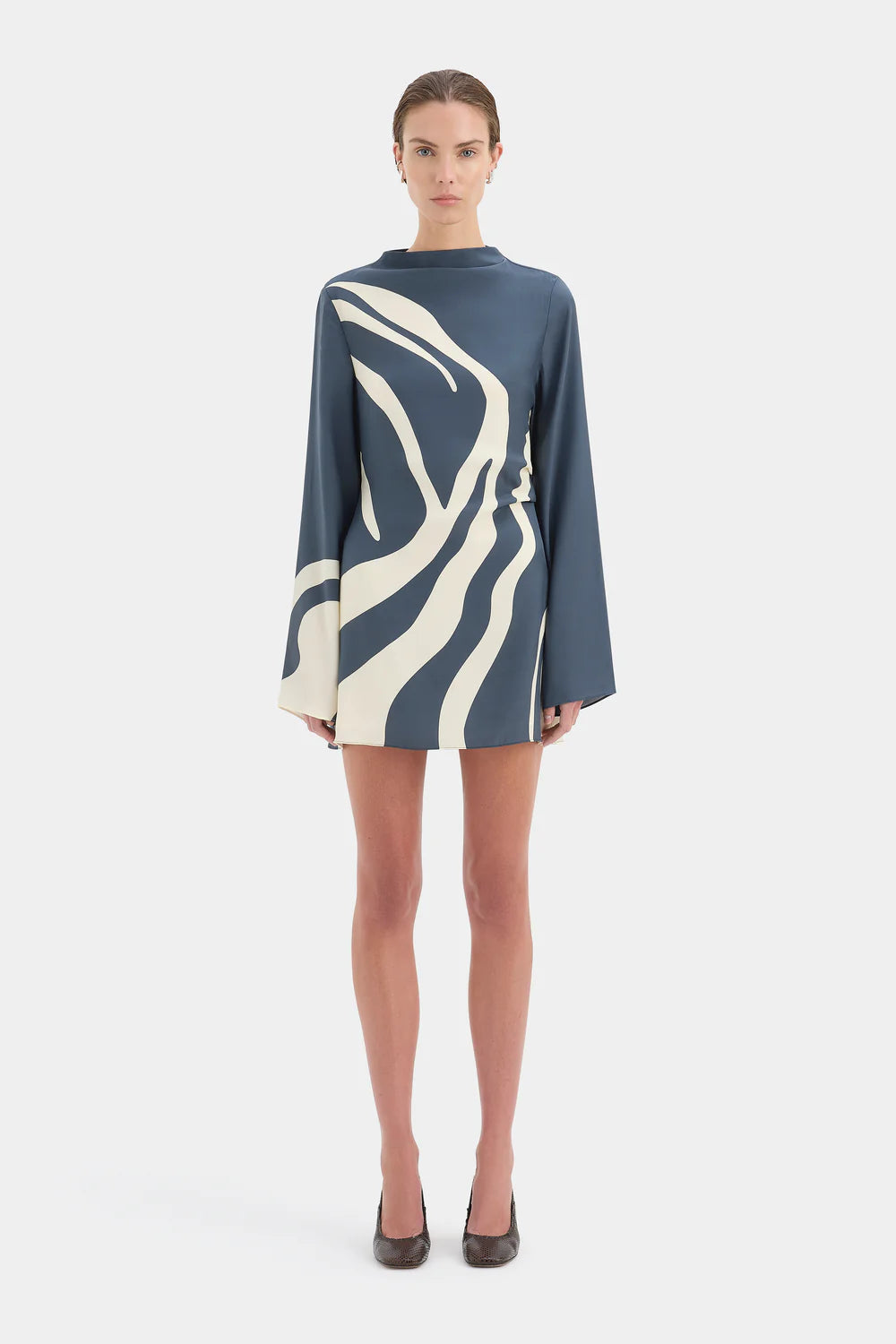 Lilou Long Sleeve Mini Dress - Liora Charcoal Blue