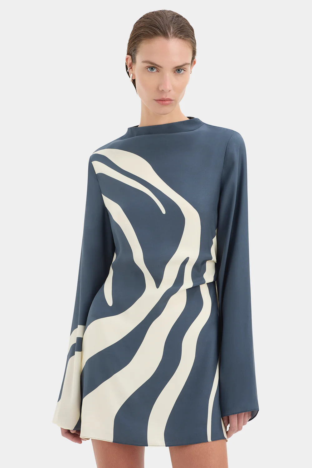 Lilou Long Sleeve Mini Dress - Liora Charcoal Blue