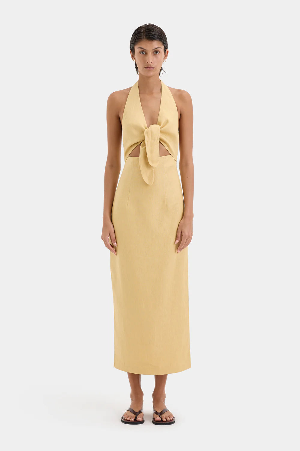 Carlotta Tie Midi Dress - Raffia
