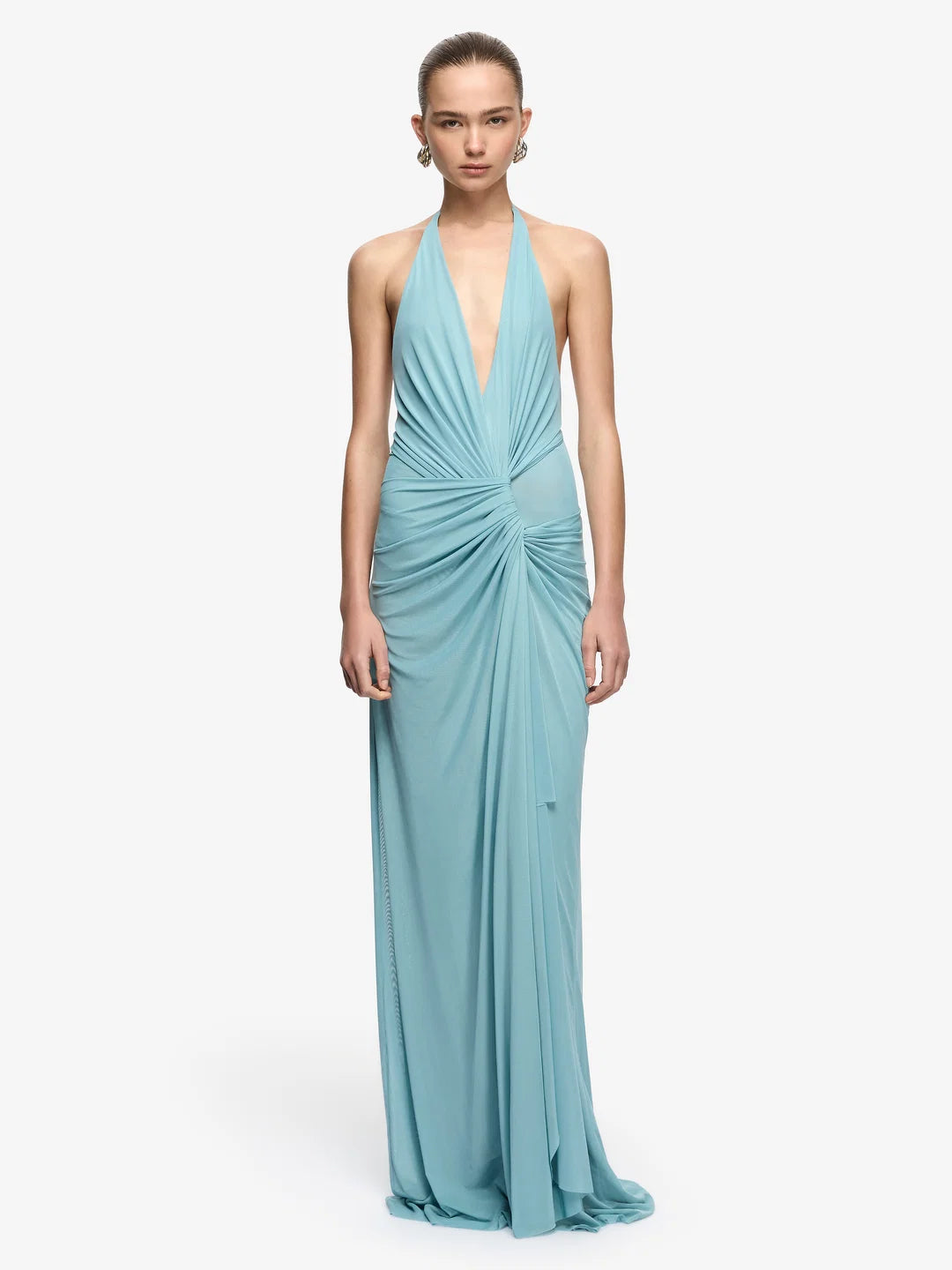 Xanthi V Neck Maxi Dress - Bermuda Blue