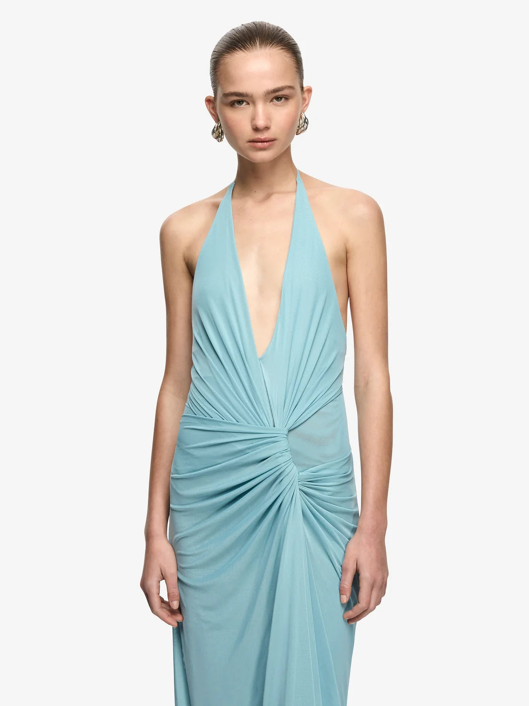 Xanthi V Neck Maxi Dress - Bermuda Blue