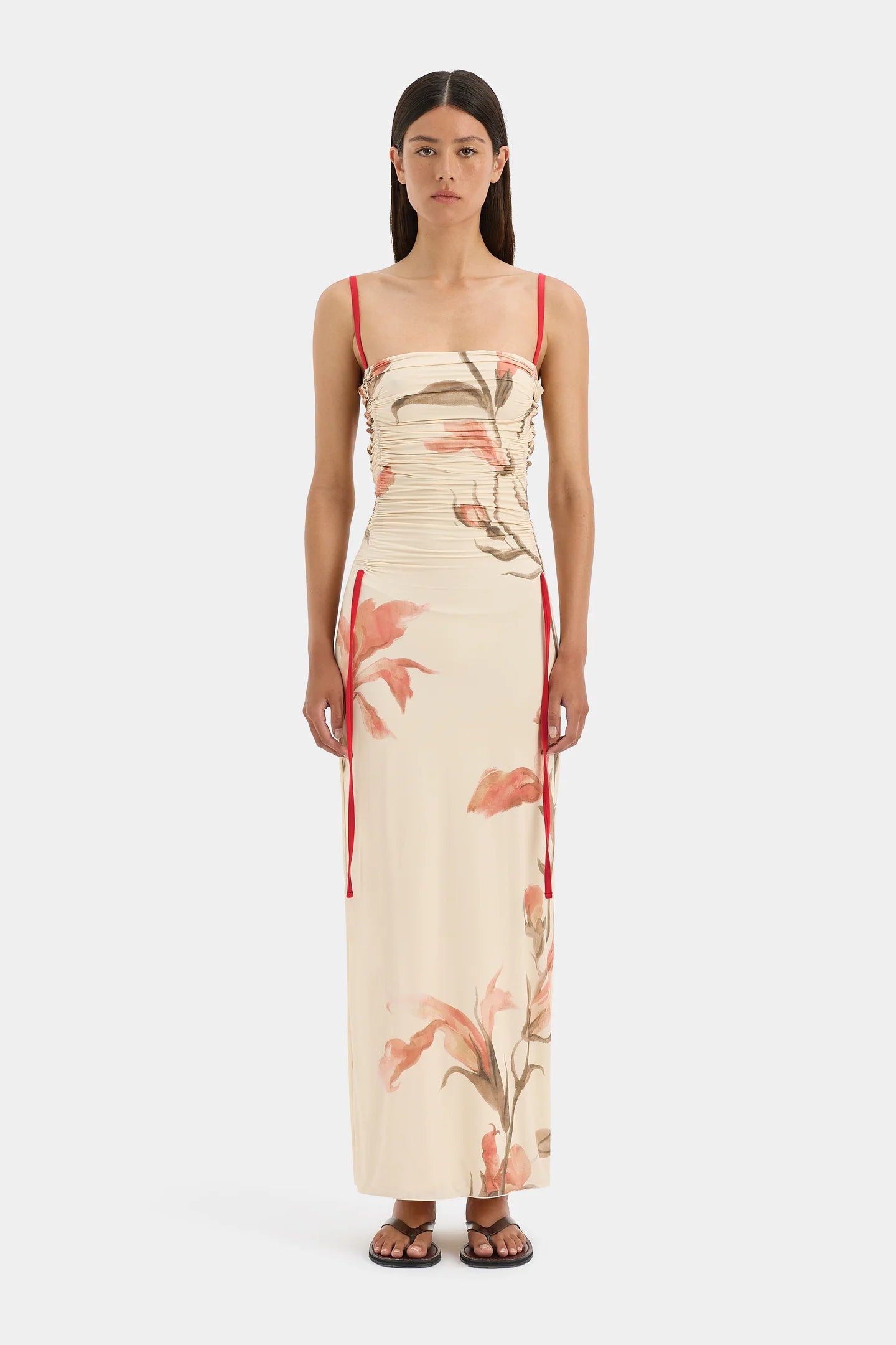 Hana Ruched Midi Dress - Gladioli Print