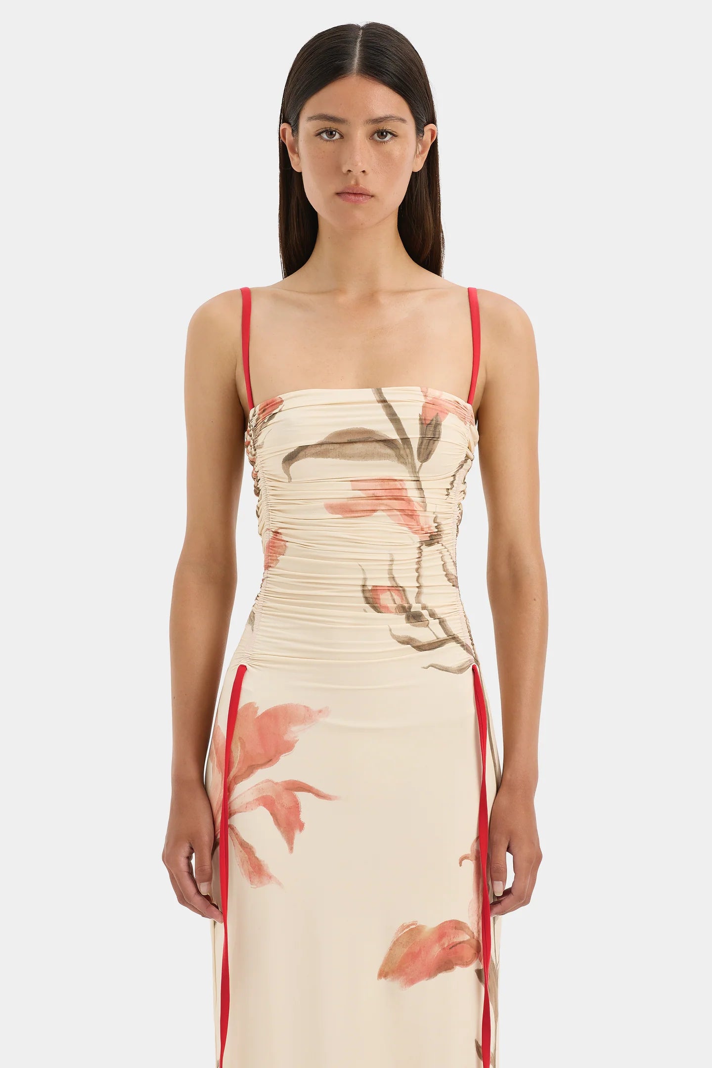 Hana Ruched Midi Dress - Gladioli Print